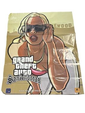 GTA San Andreas Map Poster Promo Bikini Girl Double Sided Vtg 2004 25.5x19.5